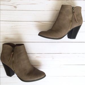 Vegan Leather Light Brown Zip Ankle Booties